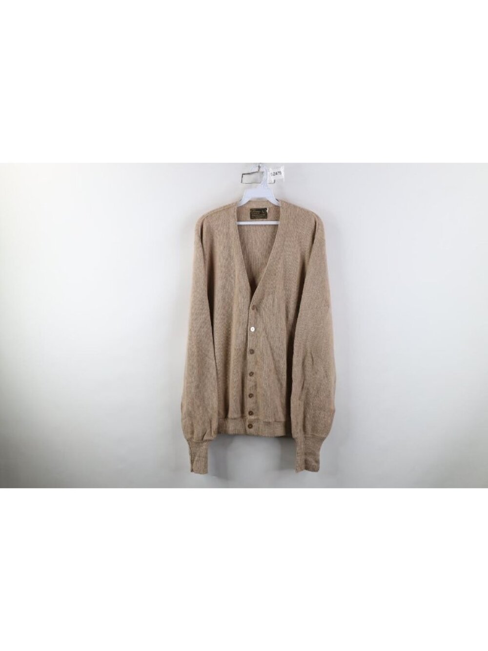 Vtg 70s Streetwear Mens Large Tall Blank Kurt Cobain Knit Cardigan Sweater USA